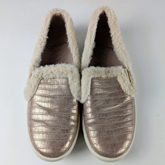 BareTraps Shoes - Baretraps Becky Rose Gold Furry Slip-On 9.5